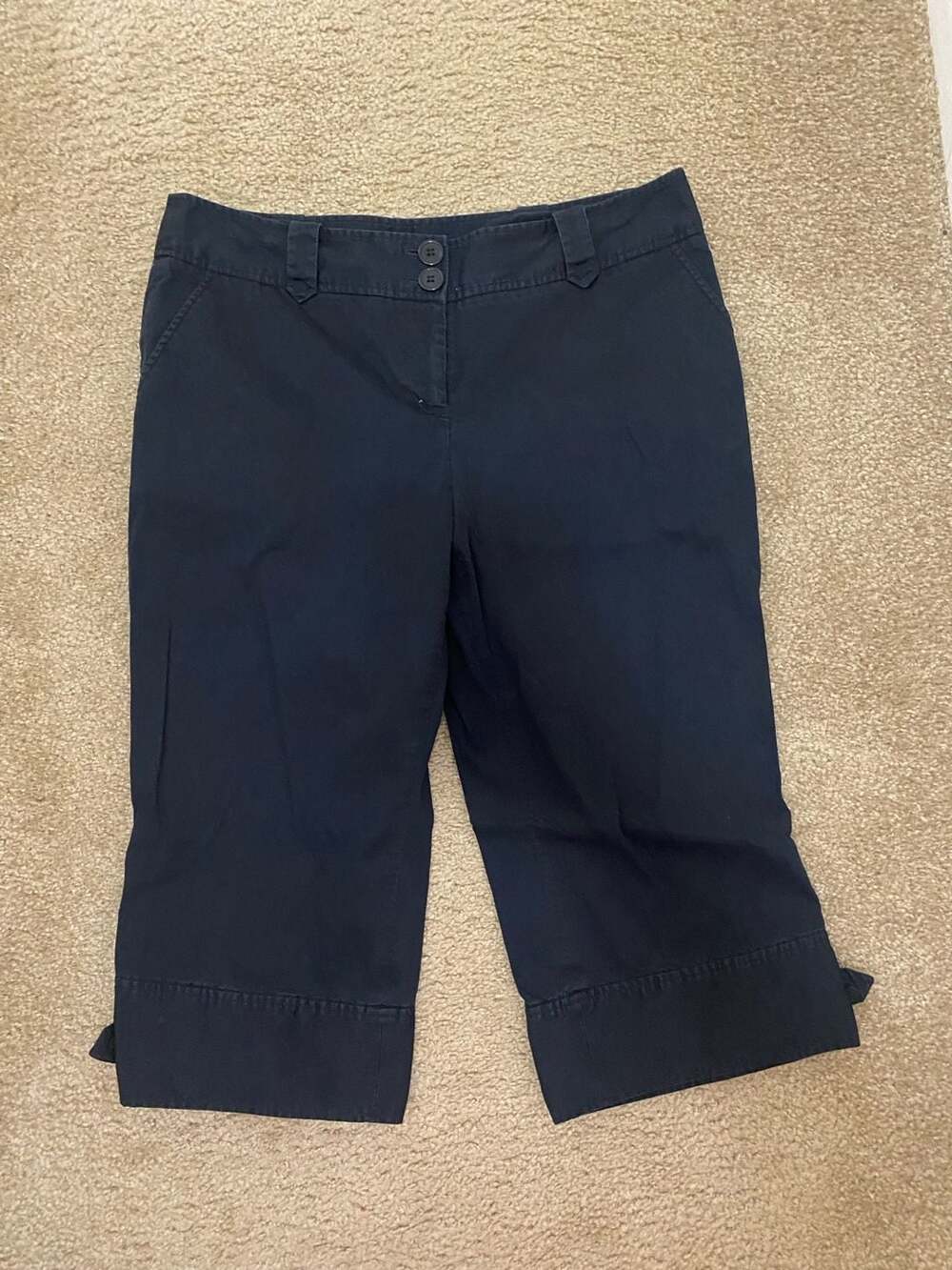 Grace Elements Women's Navy Blue Black Button Cuff Capri Pants Size 14